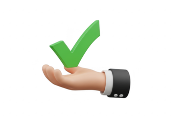 Hand holding a green check mark isolated on transparent background