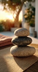 Stacked stones, tranquil outdoor setting