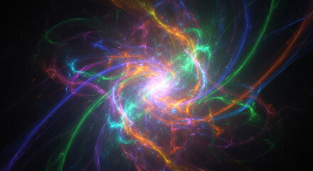 Fototapeta premium Abstract fractal art with swirling colorful lines and a bright central glow.