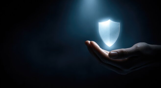 Hand Offering a Glowing Shield - Digital Security and Protection.