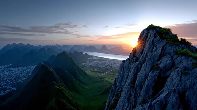 The Sunrise Shines on the Picturesque Guilin Landscape