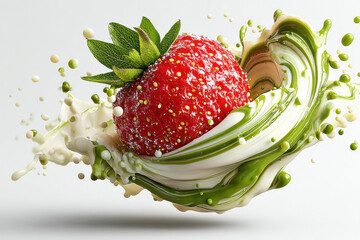 floating half-cut strawberry in the air