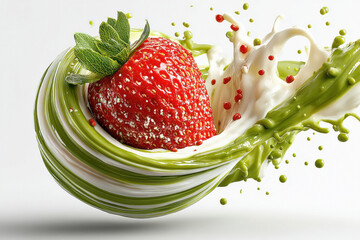 floating half-cut strawberry in the air