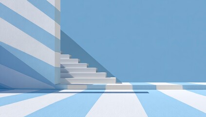 Obraz premium A minimalist, geometric interior scene featuring steps and striped walls