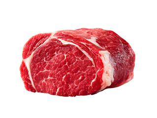 Fototapeta premium A fresh, raw boneless ribeye roast with intricate marbling. Isolated on a clean background, it's perfect for gourmet grilling, steak, and fine dining.