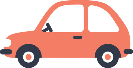 A coral colored car with black wheels and accents on transparent background