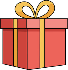 A red gift box with a yellow ribbon and bow on top is shown on transparent background