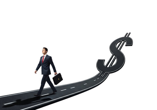 Businessman walking road to success money business finance wealth