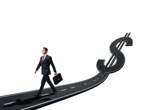 Businessman walking road to success money business finance wealth