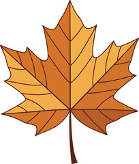 A colorful illustration of a maple leaf in shades of orange and yellow on transparent background