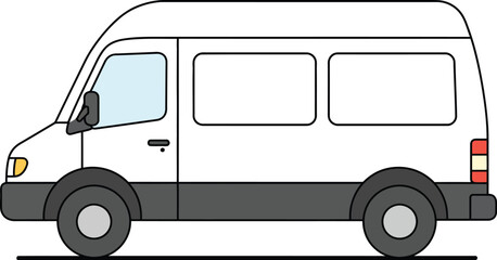 A white van with black trim and wheels on a plain background on transparent background © Pvect02