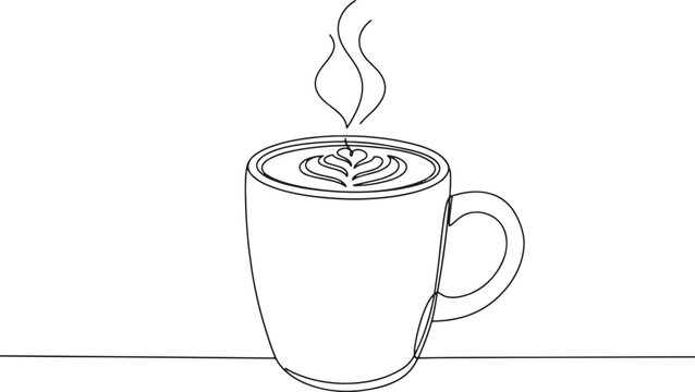 Elegant chai latte illustration with continuous line art and war