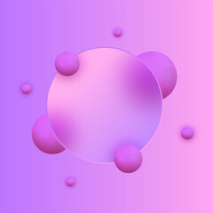 Dynamic geometric design in trendy glass morphism style with purple-pink spheres. Eps 10