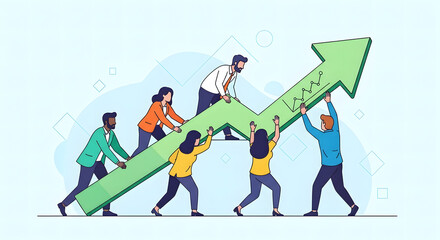 Vector illustration of a business team working together