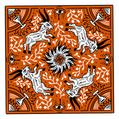 fabric bandana scarf print illustration vector design goat sheep eye illuminati heart sword griffin glass cup flower seamless pattern sun medieval