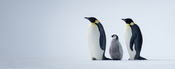 Obraz premium penguin and baby standing together on white background