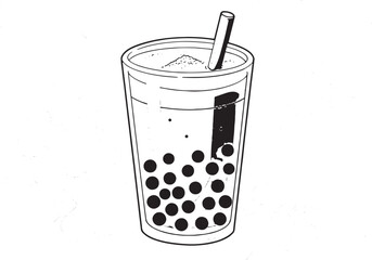 Illustration of refreshing matcha bubble tea with tapioca pearls