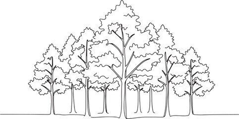 Elegant minimalist line drawing of a forest scene, symbolizing n