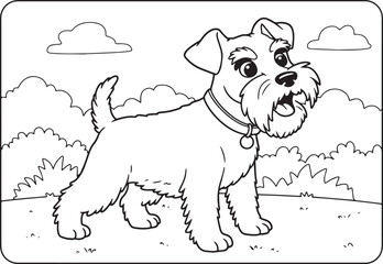 Fototapeta premium Charming miniature schnauzer outlined illustration against cloud