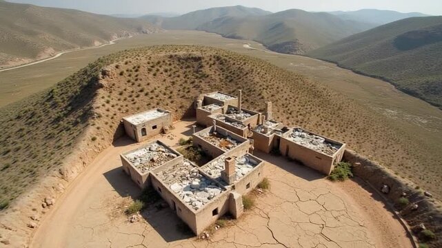 Aceredo ghost village emerges from cracked earth, drought in Galicia Aerial View