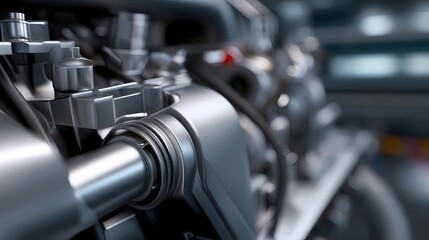 Detailed Close-Up of Mechanical Engine Component with Metal Texture