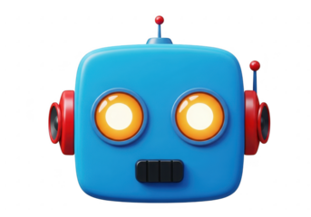 Cute blue robot head isolated on transparent background