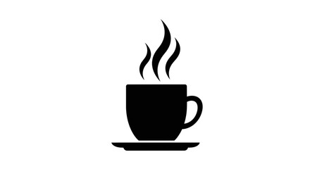 Fototapeta premium Black silhouette of a steaming coffee cup on a saucer