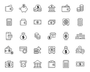 Personal Finance Icon Set in Thin Black Line Style
