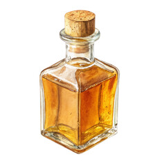 Amber liquid in glass bottle with cork isolated on a transparent background image