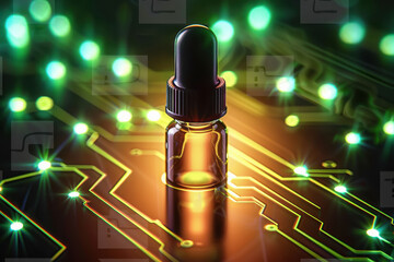 dropper bottle on background of circuit lines