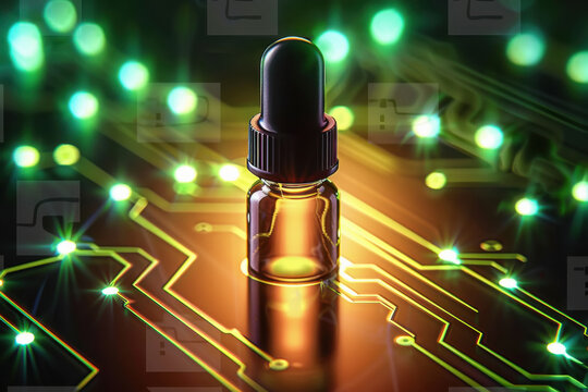 dropper bottle on background of circuit lines - Powered by Adobe