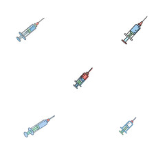 Syringe collage with medical injection tools, used for vaccines and medication.