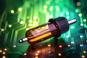 dropper bottle on background of circuit lines
