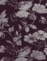 Big flowers pattern, upscale floral pattern. graphical textures floral, trendy colors pattern , flowers background with leaves. vector illustration