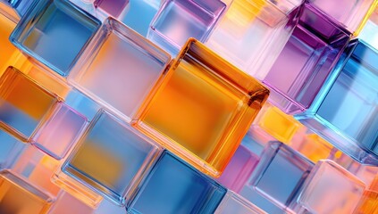 Abstract geometric pattern of translucent cubes in vibrant colors