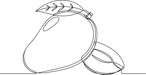 Obraz premium Elegant One-Line Drawing of Mango and Slice, Fresh Fruit Illustr