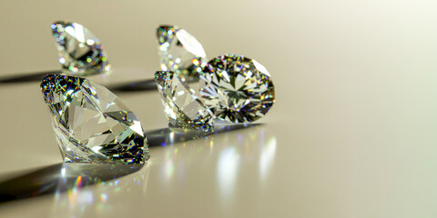 Photorealistic 3D Render of Five Loose Diamonds on White Background