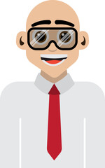 Cartoon Portrait of Bald Businessman, Professional Worker Cartoon