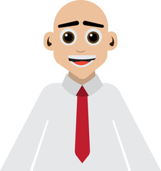 Cartoon Portrait of Bald Businessman, Professional Worker Cartoon