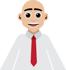 Cartoon Portrait of Bald Businessman, Professional Worker Cartoon