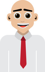 Cartoon Portrait of Bald Businessman, Professional Worker Cartoon