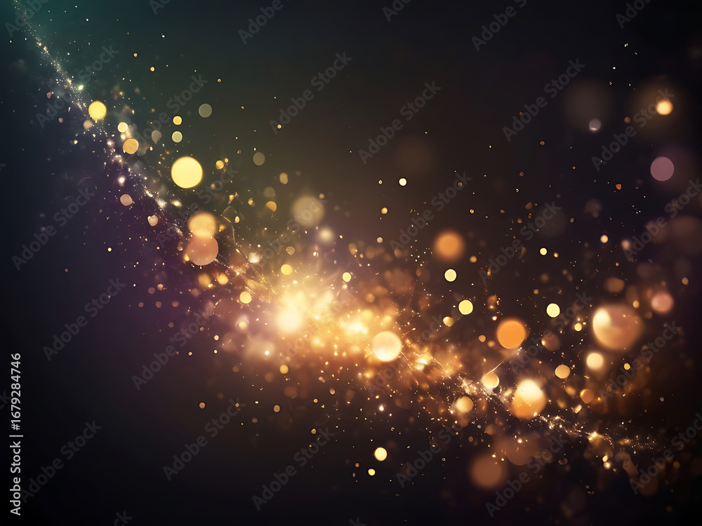 Wall mural abstract glowing golden bokeh lights and bubbles creating a magical and festive atmosphere