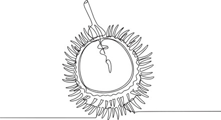 Single line drawing of rambutan exotic fruit, vibrant simplicity