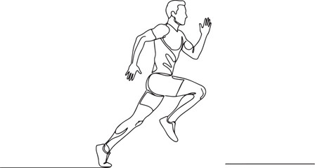 Fototapeta premium Continuous line illustration of a determined male sprinter in ac