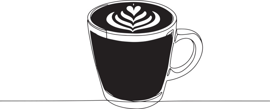 Elegant charcoal latte art one-line drawing on white background