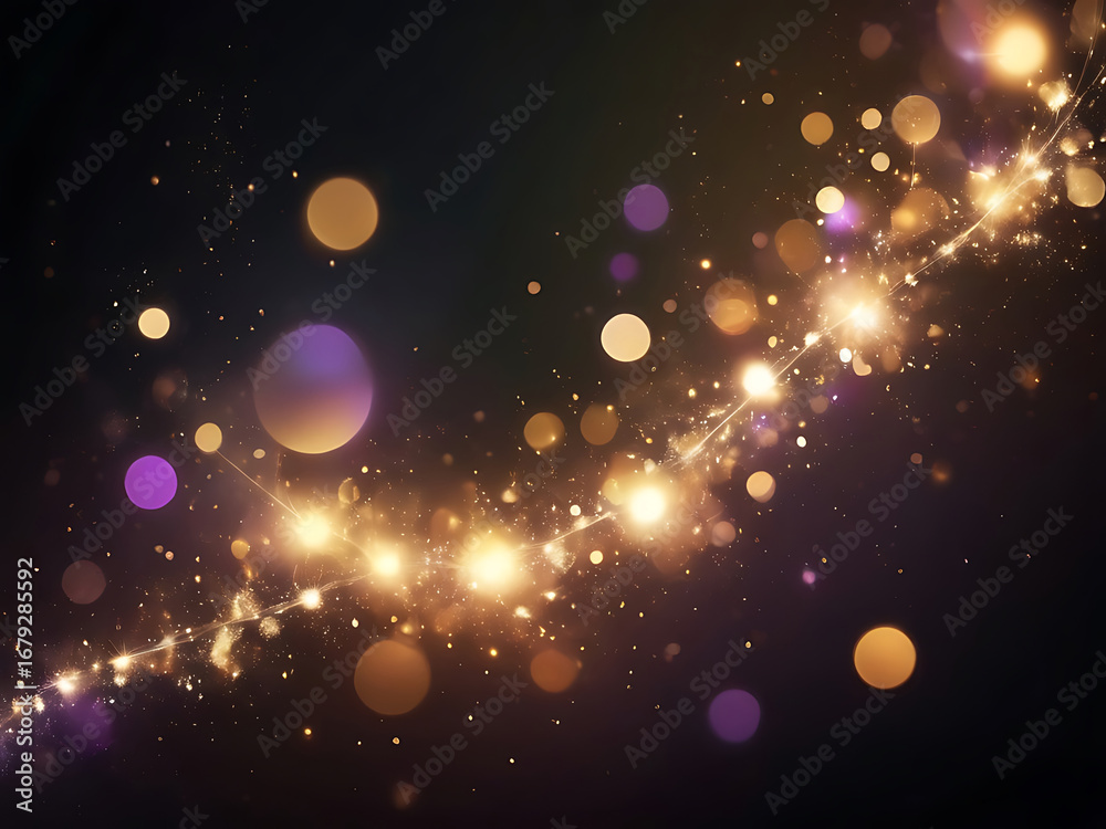 Wall mural abstract glowing golden bokeh lights and bubbles creating a magical and festive atmosphere