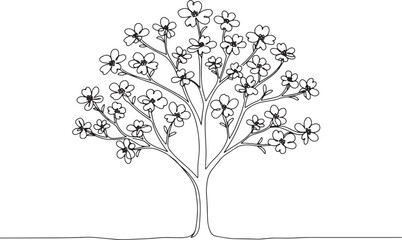 Elegant dogwood tree illustration showcasing intricate line work