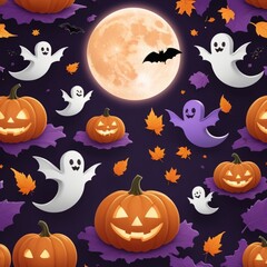 Fototapeta premium A Halloween filled with smiling pumpkins and ghost