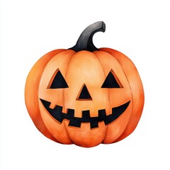 Fototapeta premium A vibrant orange pumpkin with a carved, smiling face, symbolizing Halloween festivities and autumn celebrations.