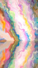 Abstract colorful swirl patterns reflecting in a mirrored surface